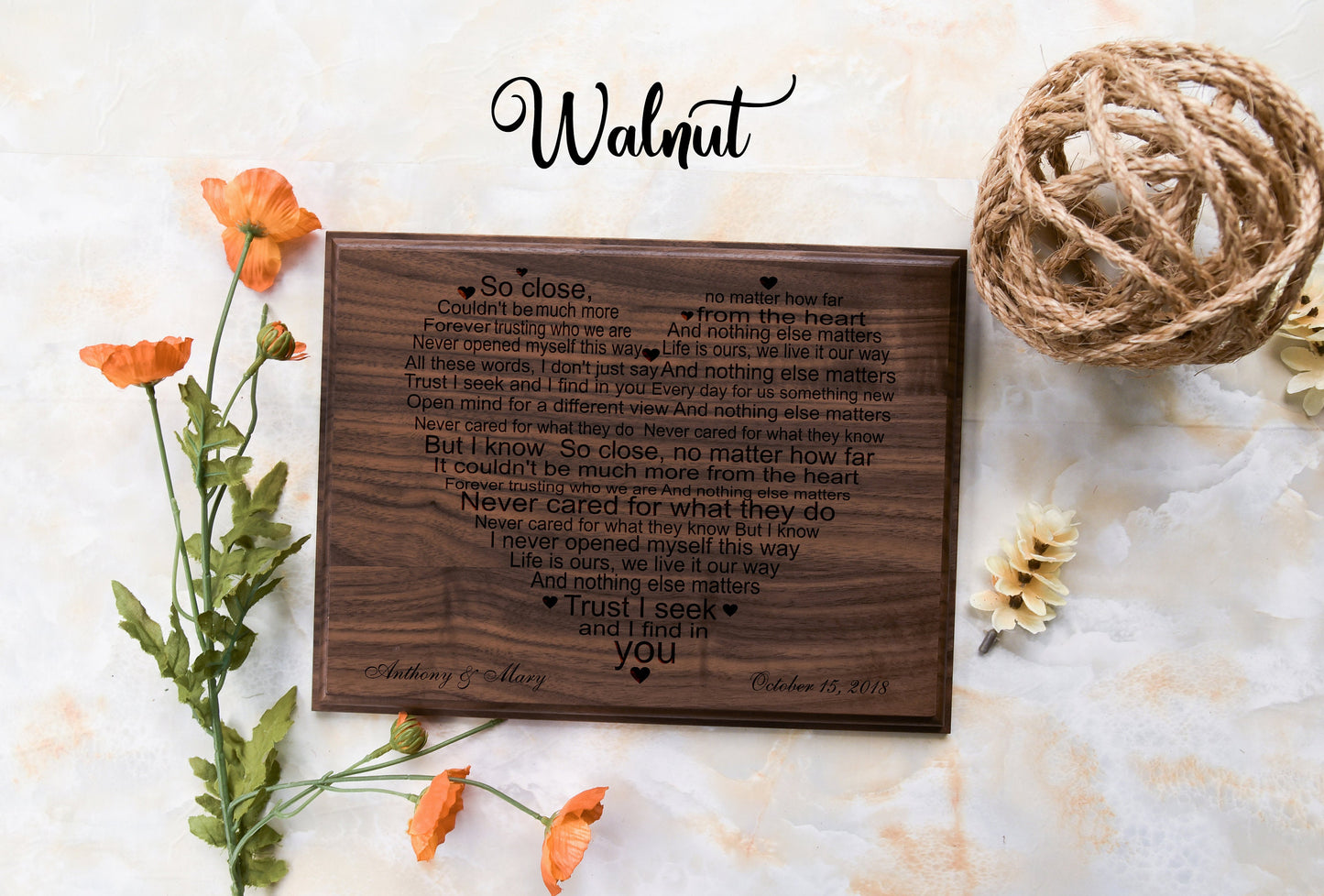 Personalized Plaque Heart Shaped Song, Love Poem, Anniversary Gift Idea, Wedding Gift Idea, Heart Shaped Couples Song, Wedding Vows, Newlywed Gift