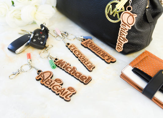 Personalized Engraved Name Wood Keychain