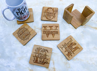 Engraved Bamboo Wood Coaster Set
