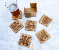Engraved Bamboo Wood Coaster Set