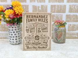 Family Rules Wood Engraved Home Decor