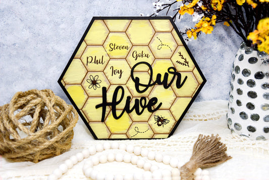 11.5" Personalized Our Hive Tabletop Décor, Bee Hive Wall Décor, Custom Bee Hive Design, Personalized Home Decoration, Housewarming Gift