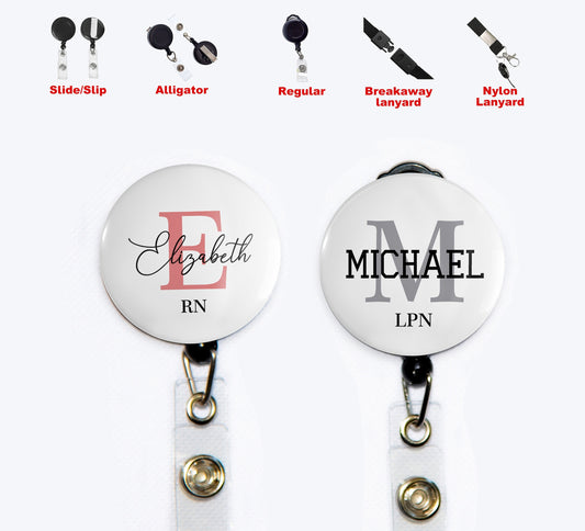Personalized White Button Badge Reel, Retractable Badge Holder, ID Badge Reel for Professionals, Nurse ID Badge Reel, Retractable Badge