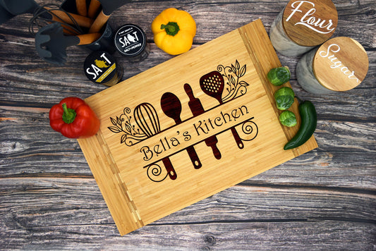 Personalized Bamboo Kitchen Cutting Board, Custom Mom Cutting Board Gift Idea, Mom's Kitchen Cutting Board, Grandma's Kitchen Cutting Board